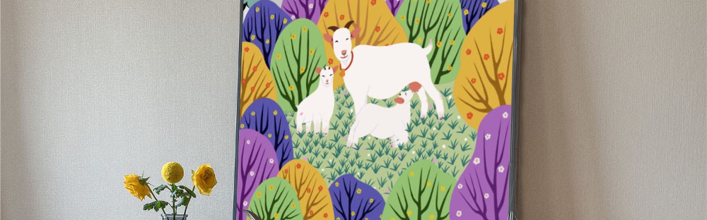 金山农民画《羊羔跪乳》