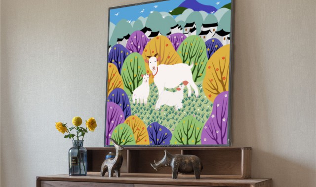 金山农民画《羊羔跪乳》