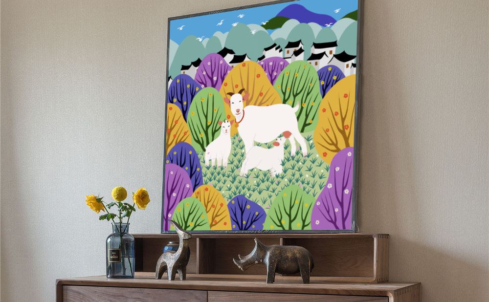 金山农民画《羊羔跪乳》 - 金山农民画